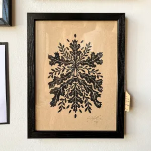 Green Man Linocut Art Print - Black on Kraft