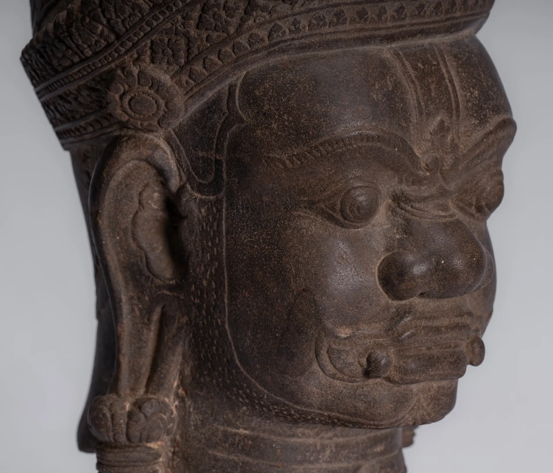 Guardian Statue - Antique Khmer Stone Angkor Wat Style Yaksha Temple Guardian - 37cm / 15"