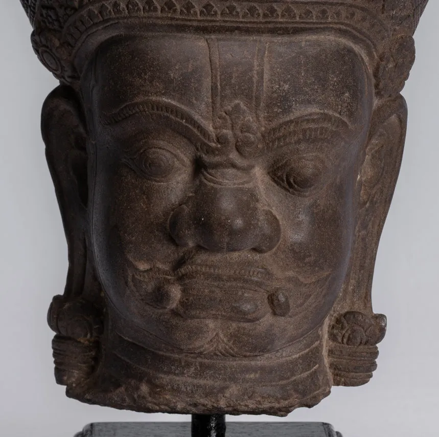 Guardian Statue - Antique Khmer Stone Angkor Wat Style Yaksha Temple Guardian - 37cm / 15"